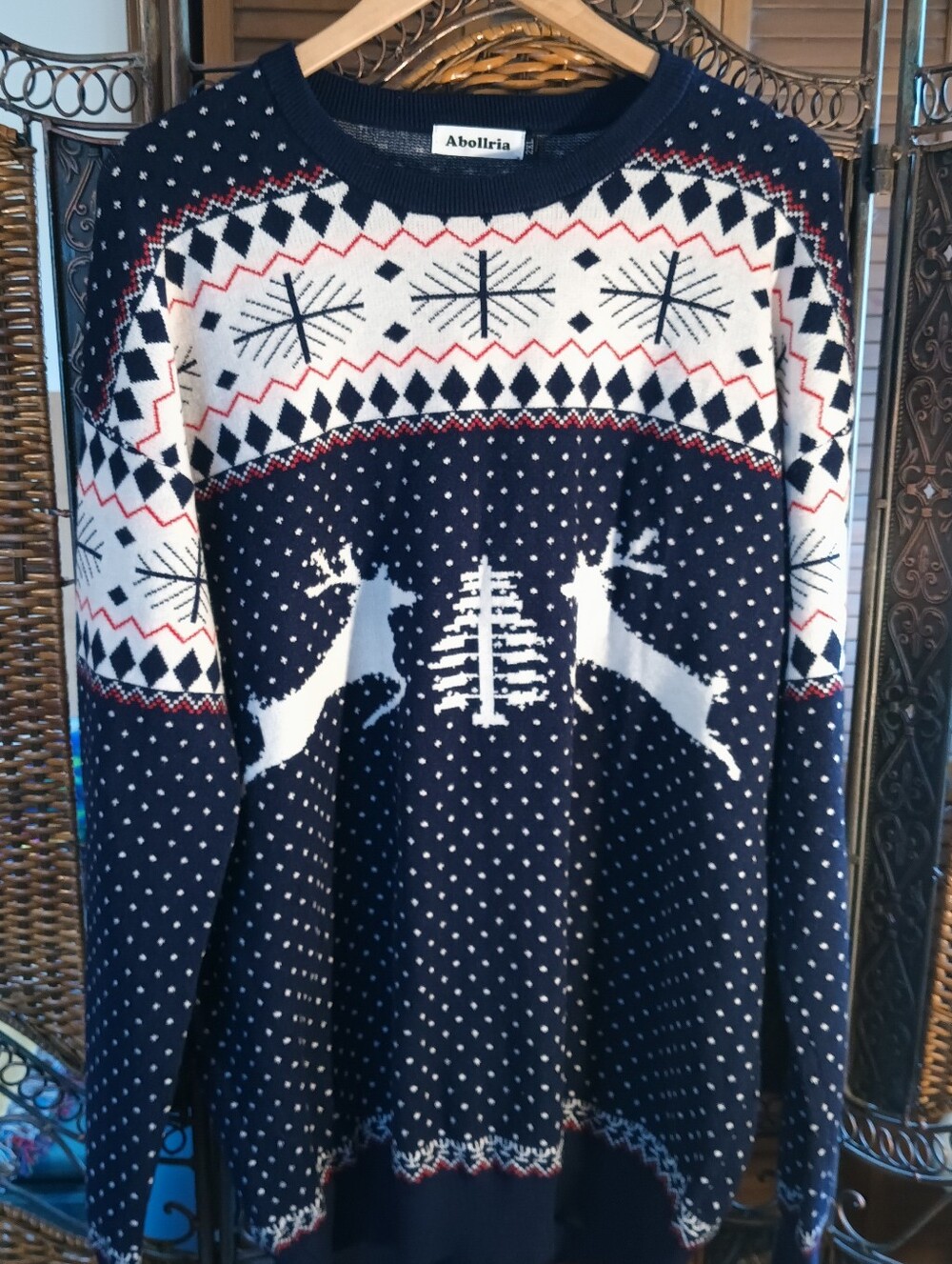Navy Red White Reindeer Fair Isle Ugly Christmas Sweater Mens 2XL